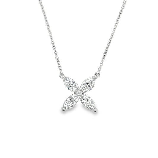 18ct White Gold Diamond Flower Pendant 1.00ct