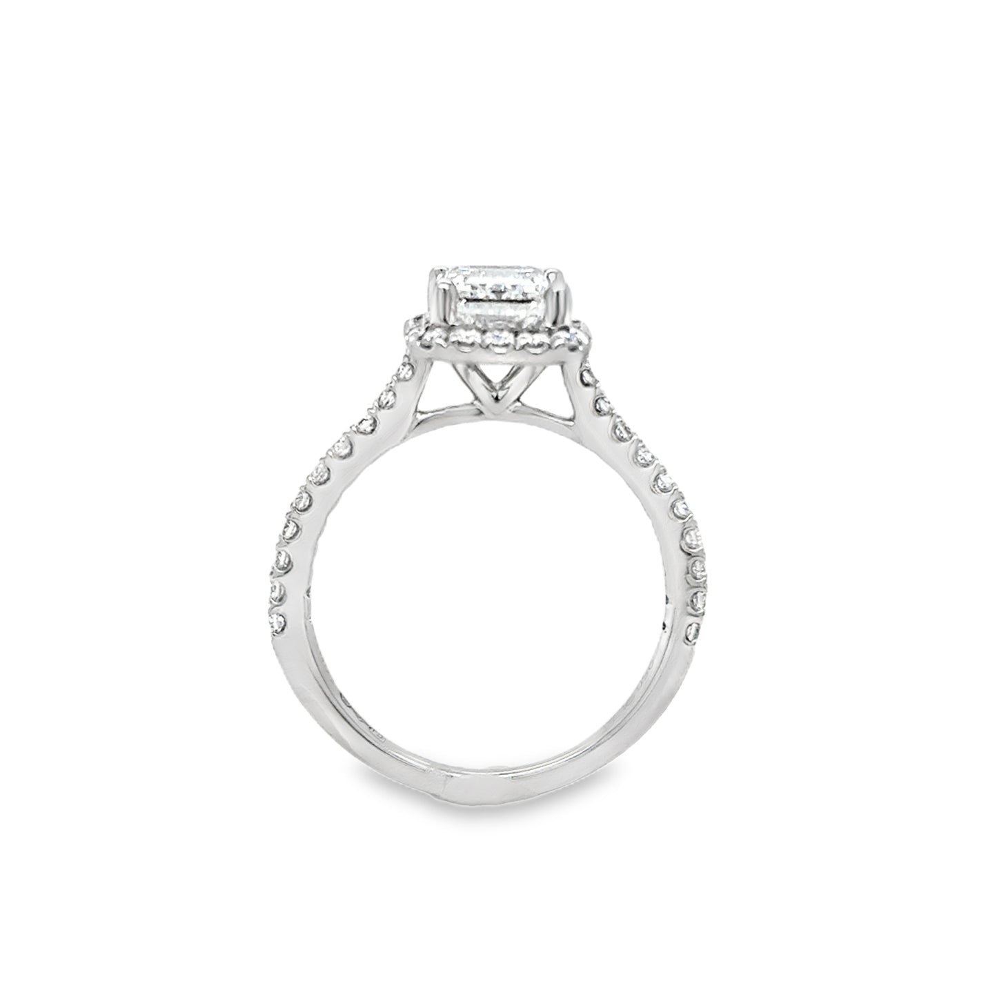 Platinum Emerald Cut Cultured Dimaond Ring With Halo & Shouders 2.42ct