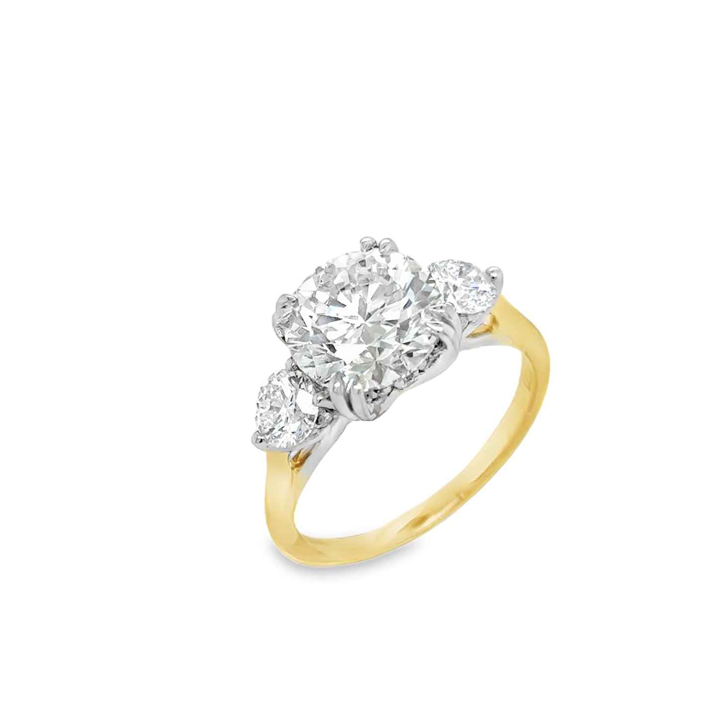 18ct 3 Stone Round Brilliant Graduated Cultured Diamond Ring With Hidden Halo 3.81ct