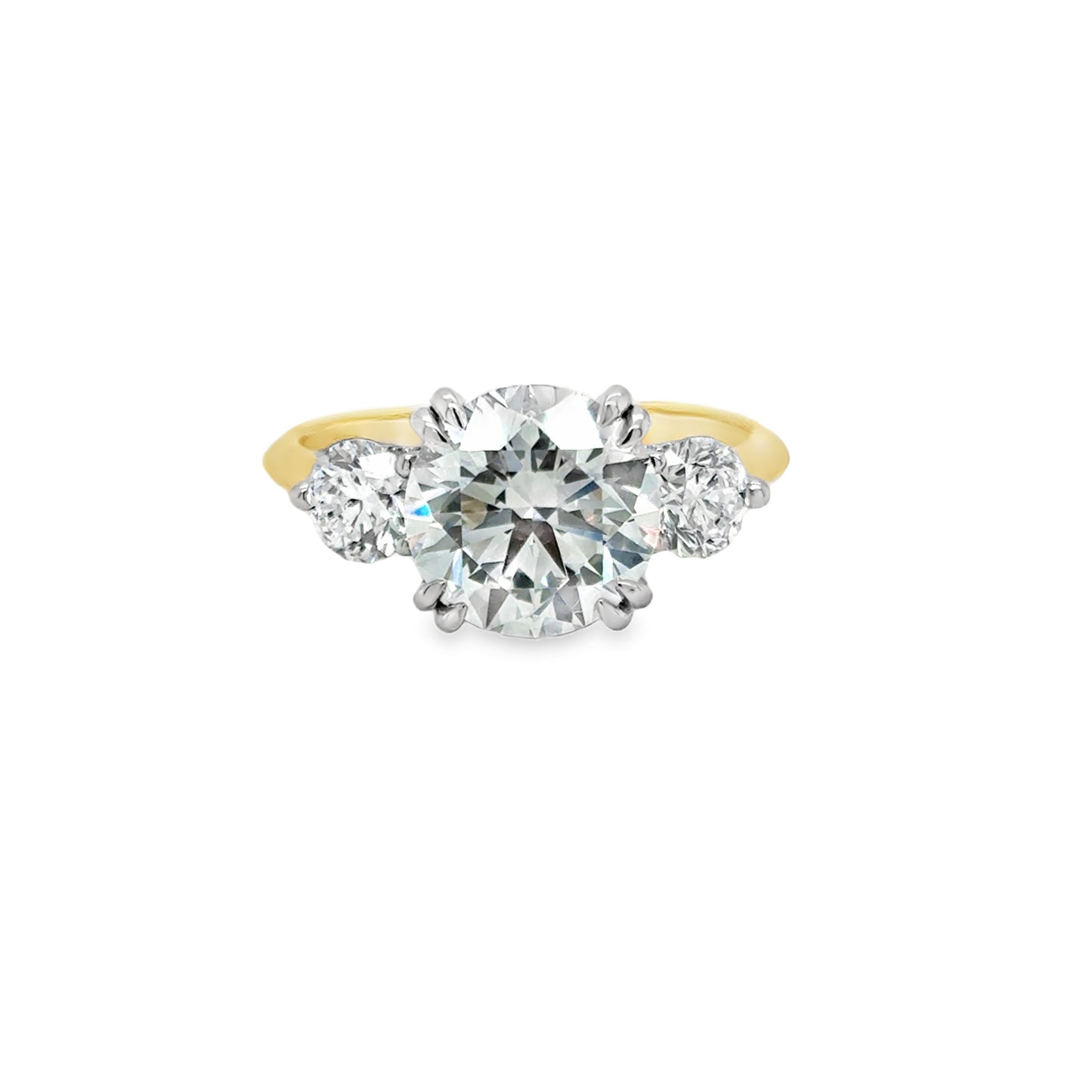 18ct 3 Stone Round Brilliant Graduated Cultured Diamond Ring With Hidden Halo 3.81ct