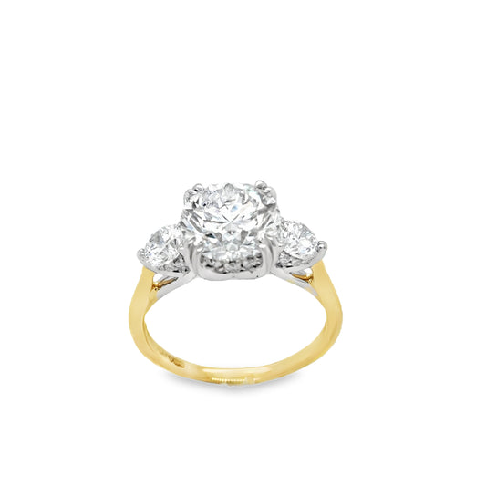 18ct 3 Stone Round Brilliant Graduated Cultured Diamond Ring With Hidden Halo 3.81ct
