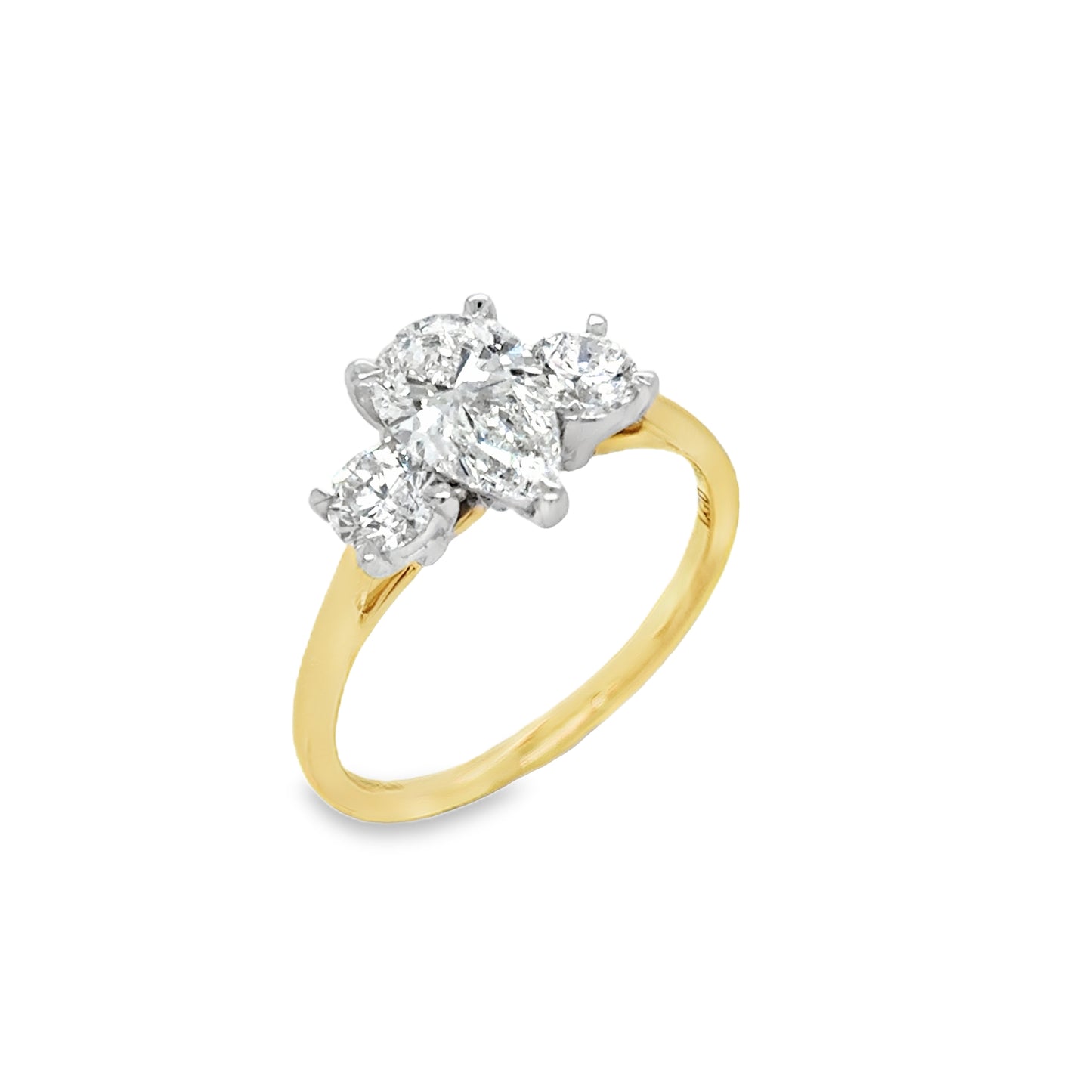 18ct 3 Stone Pear & Round Brilliant Cultured Diamond Ring 1.52ct