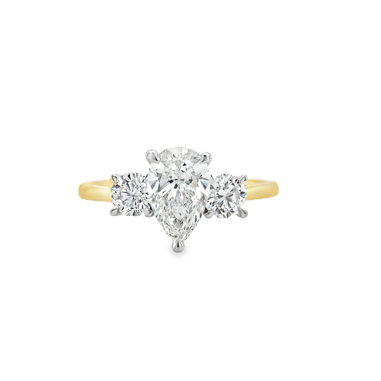 18ct 3 Stone Pear & Round Brilliant Cultured Diamond Ring 1.52ct
