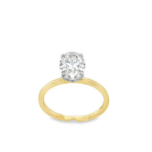 18ct Oval Soliatire 4 Claw Cultured Diamond Ring With Hidden Halo 2.22ct