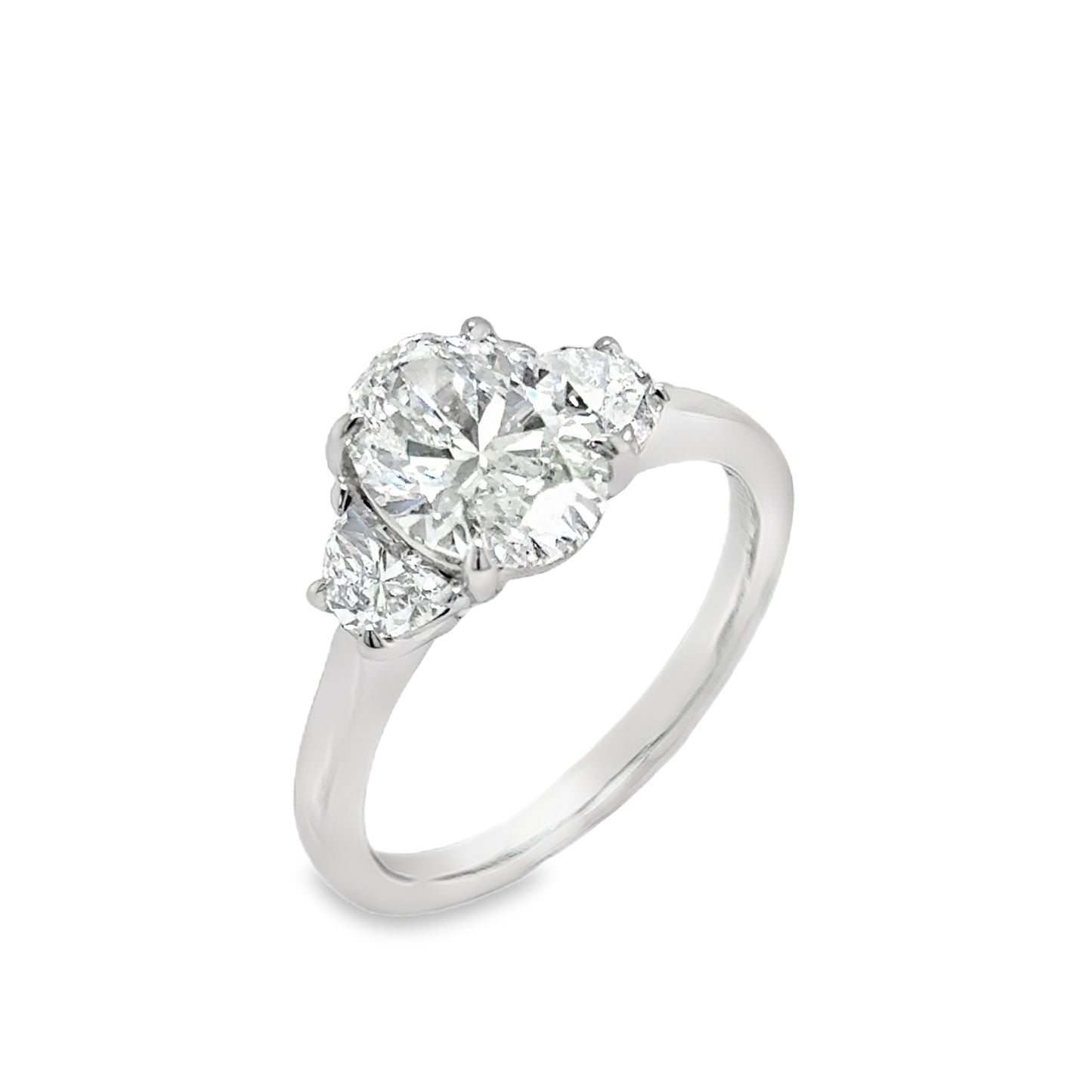 Platinum Three Stone Oval & Demilune Cultured Diamond Ring 2.50ct