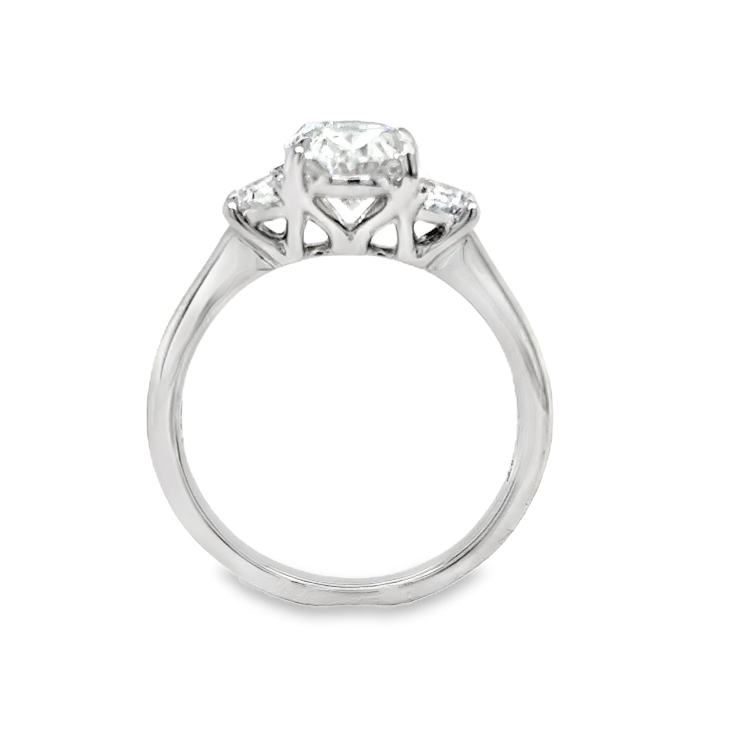 Platinum Three Stone Oval & Demilune Cultured Diamond Ring 2.50ct