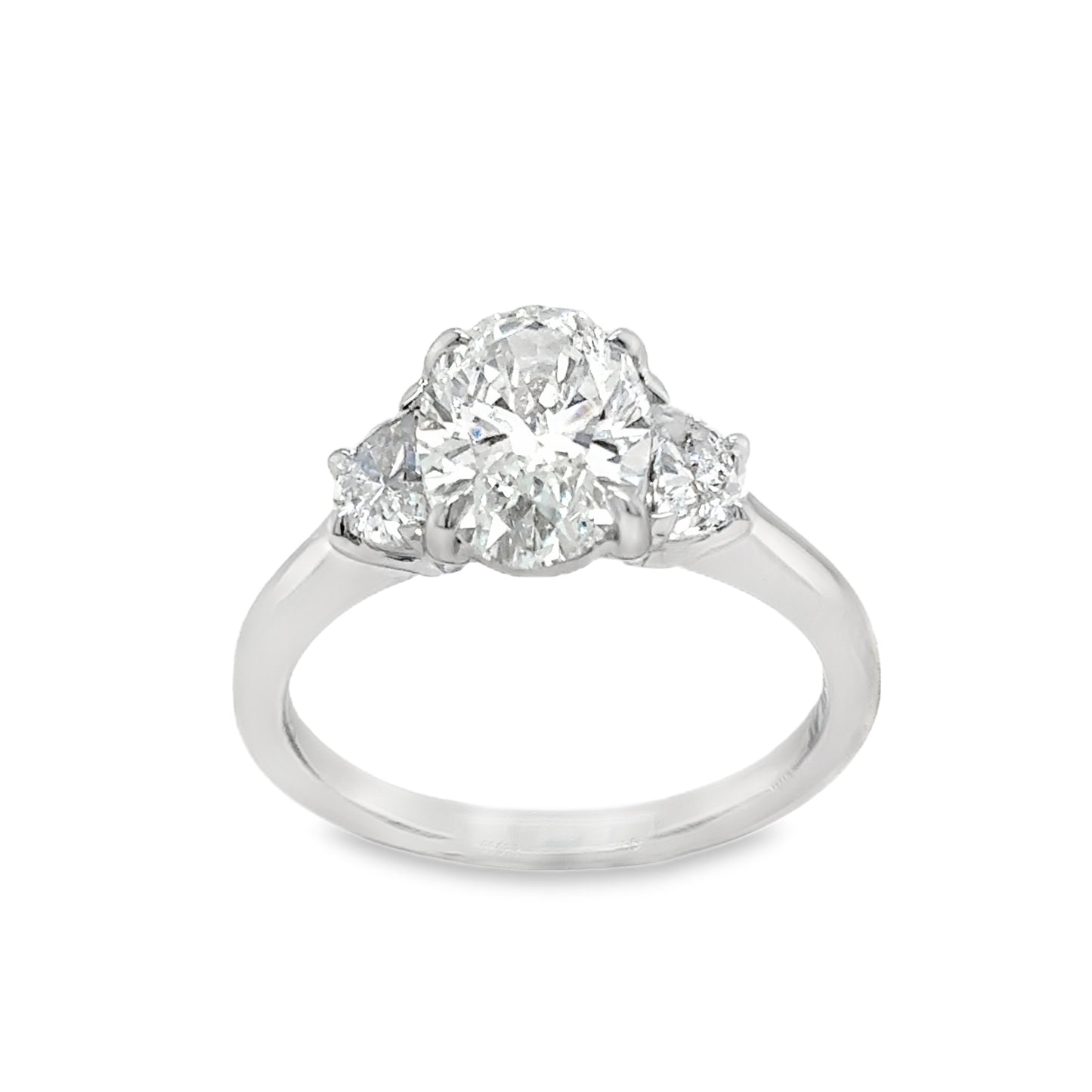 Platinum Three Stone Oval & Demilune Cultured Diamond Ring 2.50ct