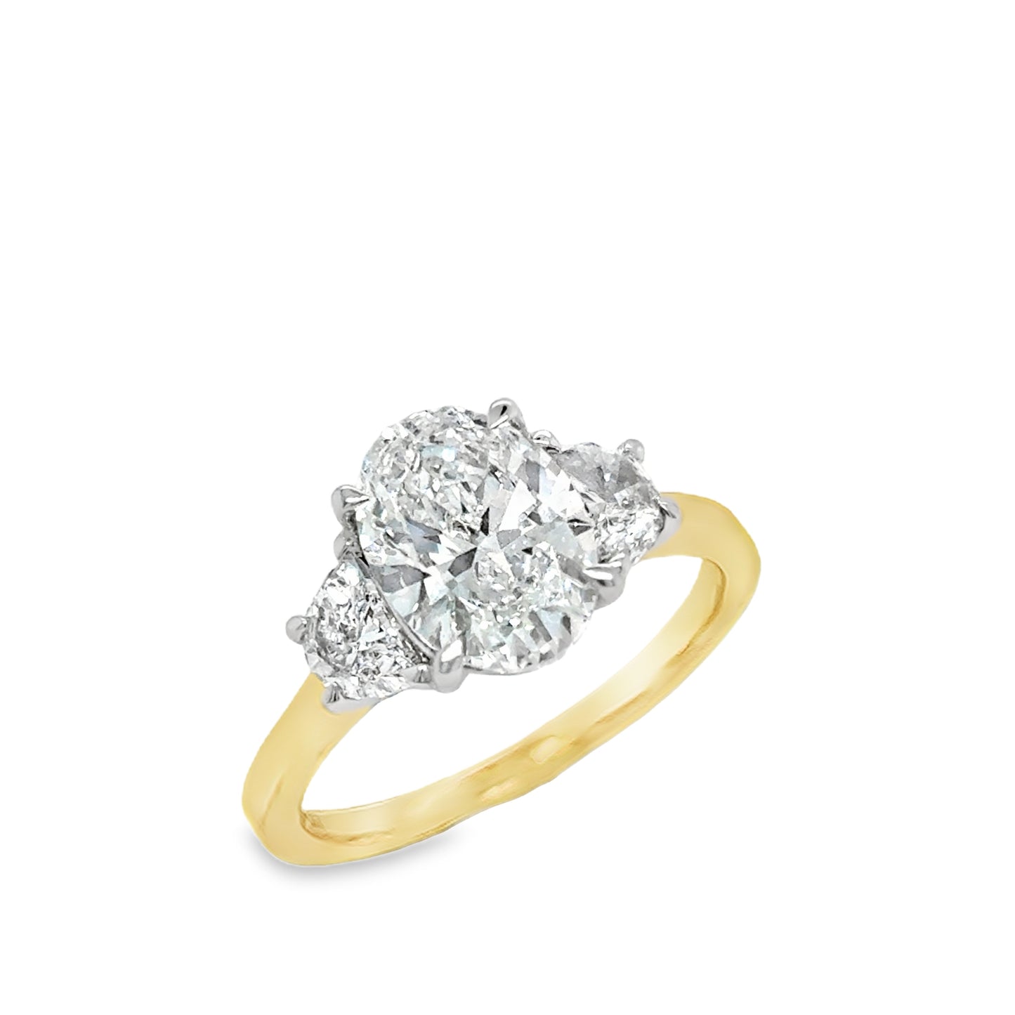 18ct Three Stone Oval & Demilune Cultured Diamond Ring 2.49ct
