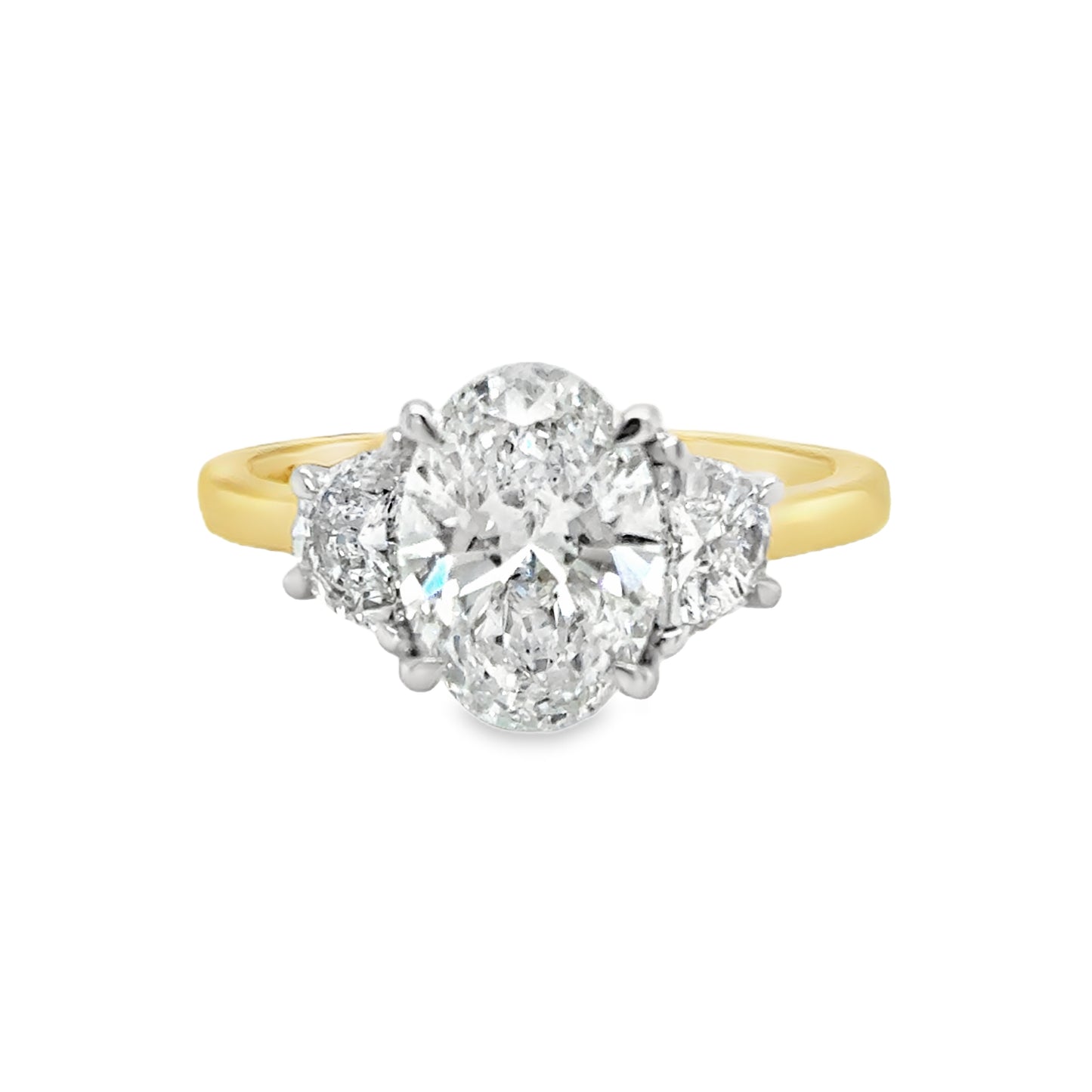 18ct Three Stone Oval & Demilune Cultured Diamond Ring 2.49ct