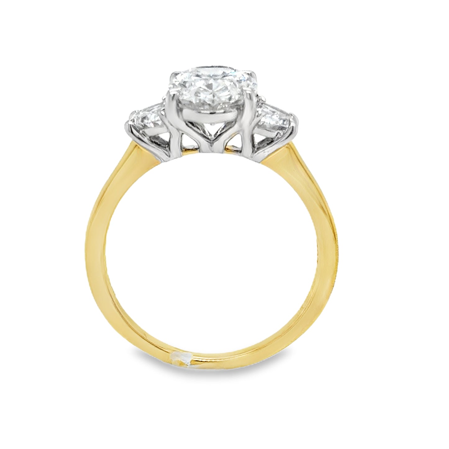 18ct Three Stone Oval & Demilune Cultured Diamond Ring 2.49ct