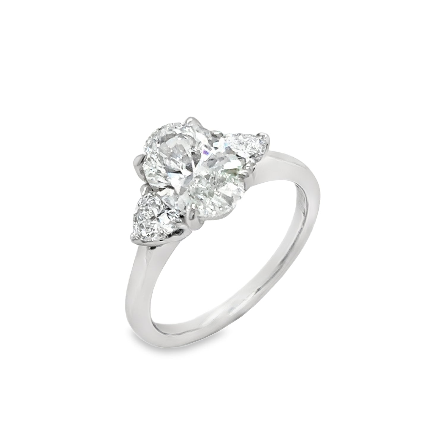 Platinum Three Stone Oval & Trillion Cultured Diamond Ring 2.47ct