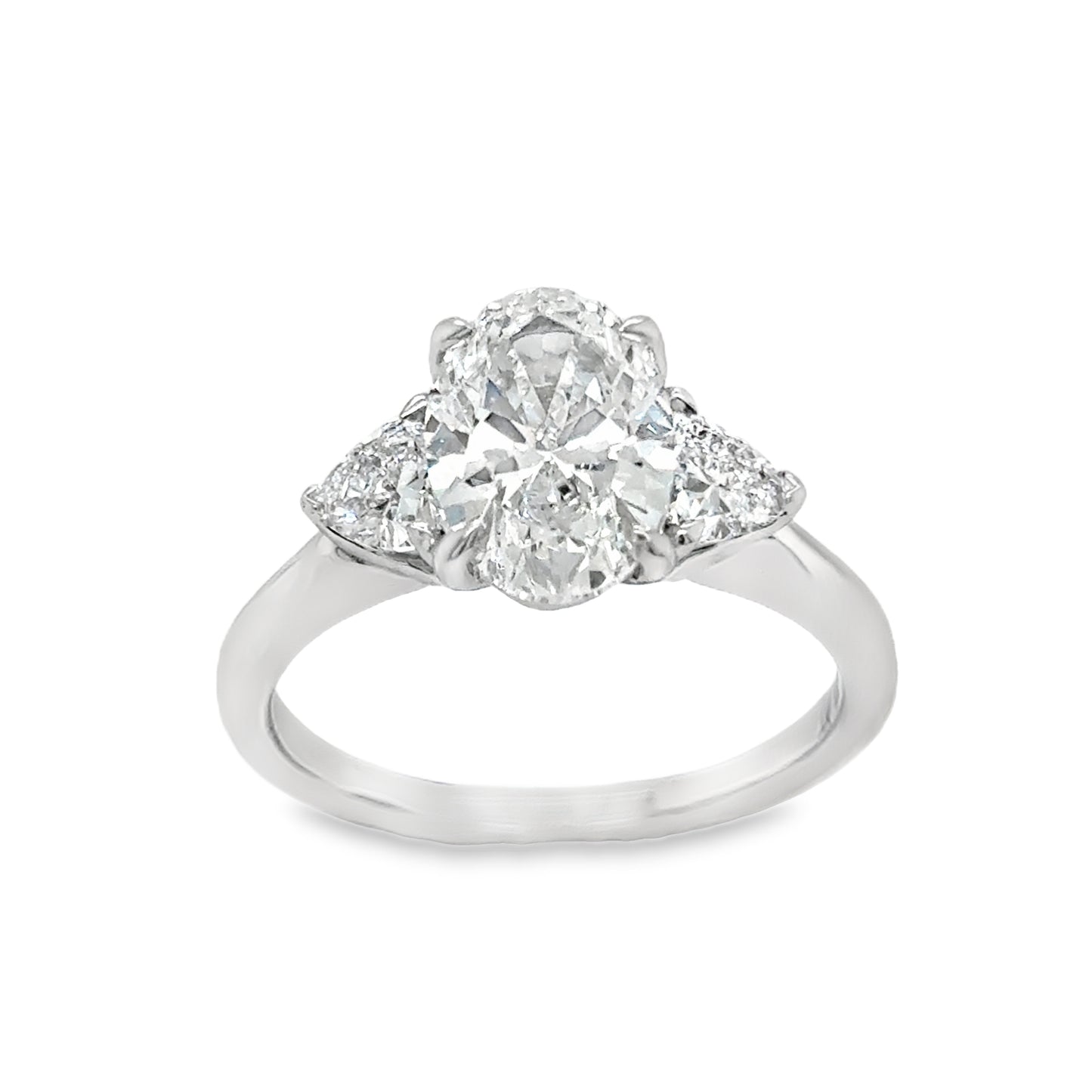 Platinum Three Stone Oval & Trillion Cultured Diamond Ring 2.47ct