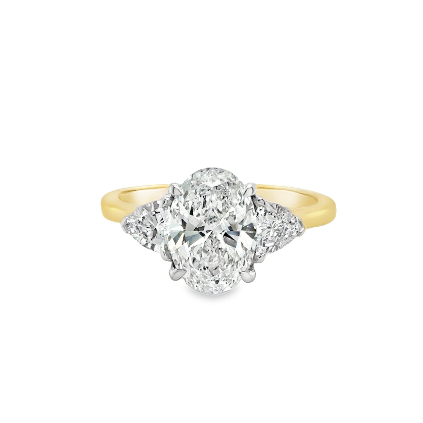 18ct Three Stone Oval & Trillion Cultured Diamond Ring 2.47ct
