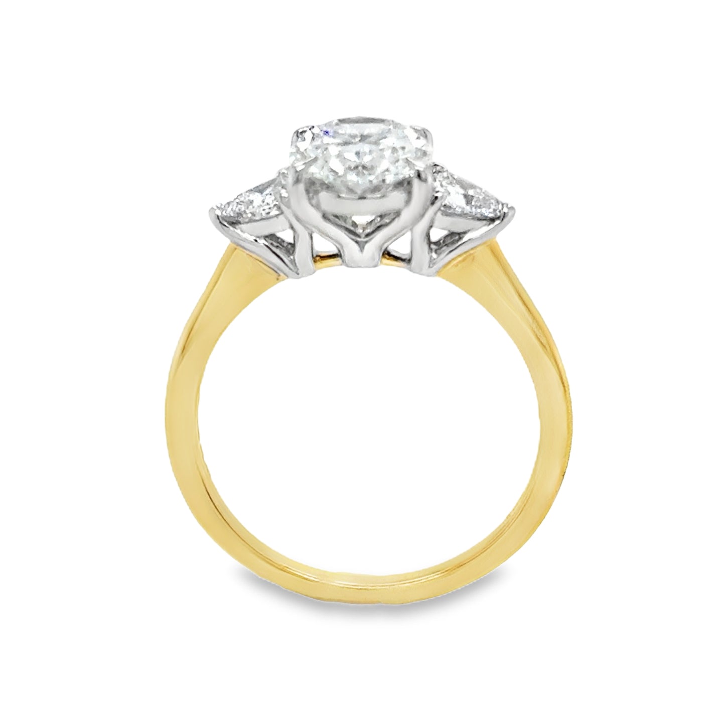 18ct Three Stone Oval & Trillion Cultured Diamond Ring 2.47ct