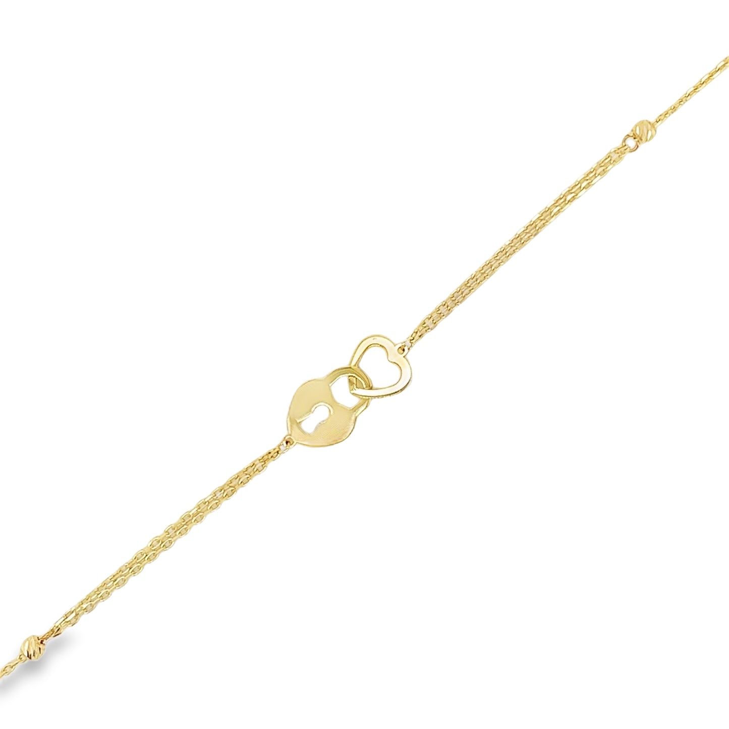 9ct Double Row Diamond Cut Ball Heart & Padlock Bracelet