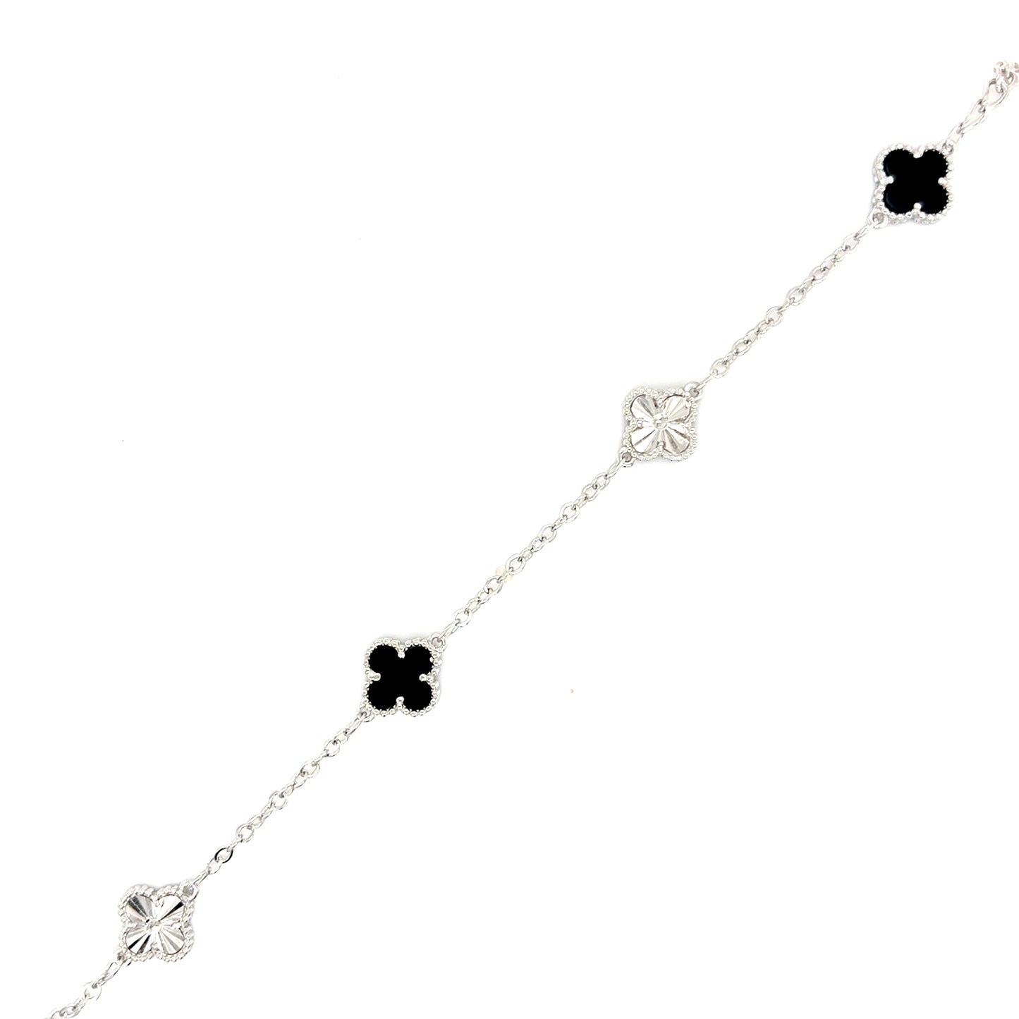 Sterling Silver Black and CZ Clover Scatter Bracelet