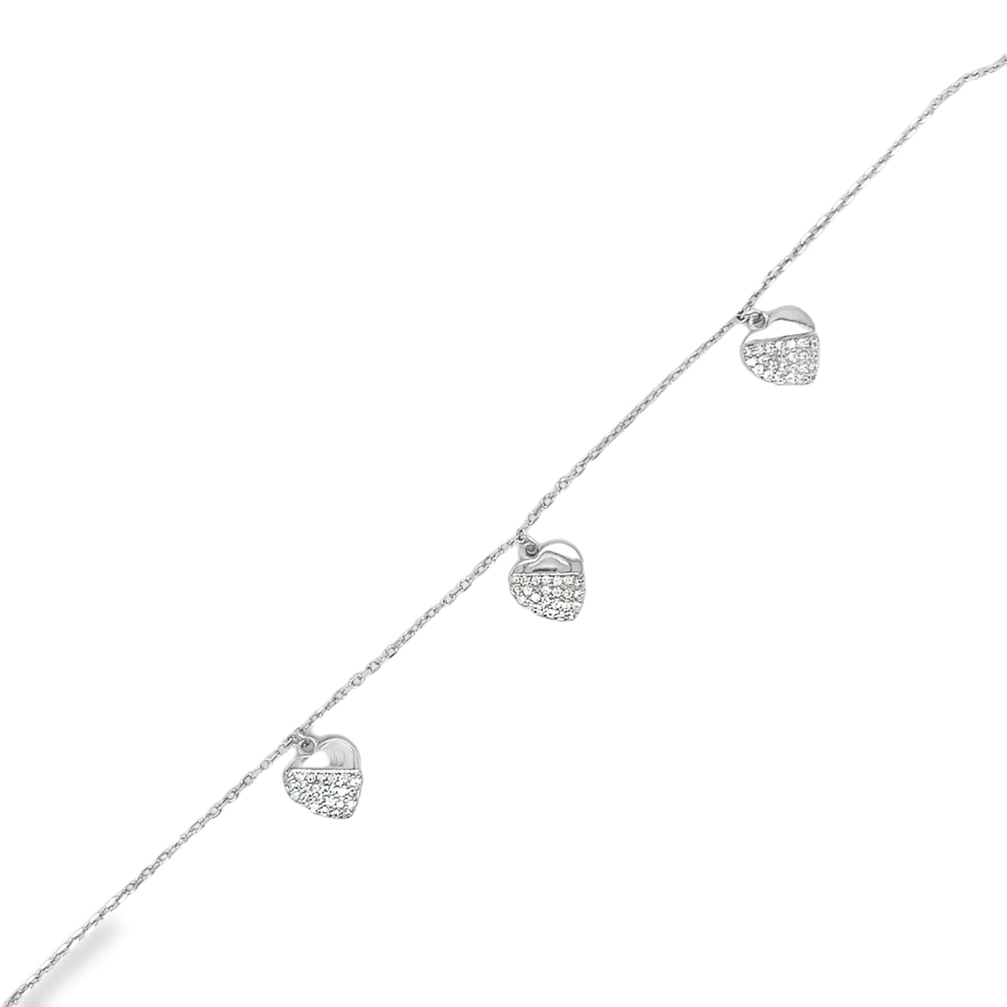 Sterling Silver CZ and Polished Heart Scatter Bracelet