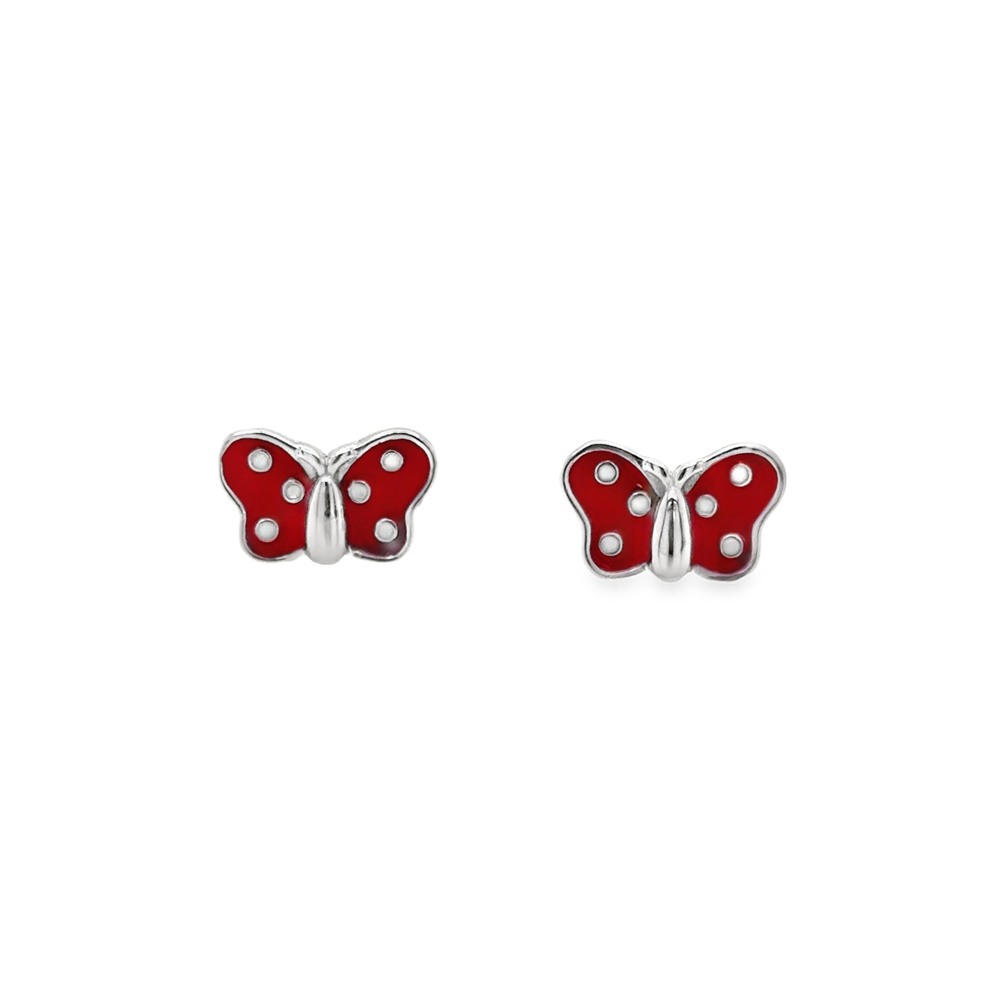 Sterling Silver Red Enamel Butterfly Earrings