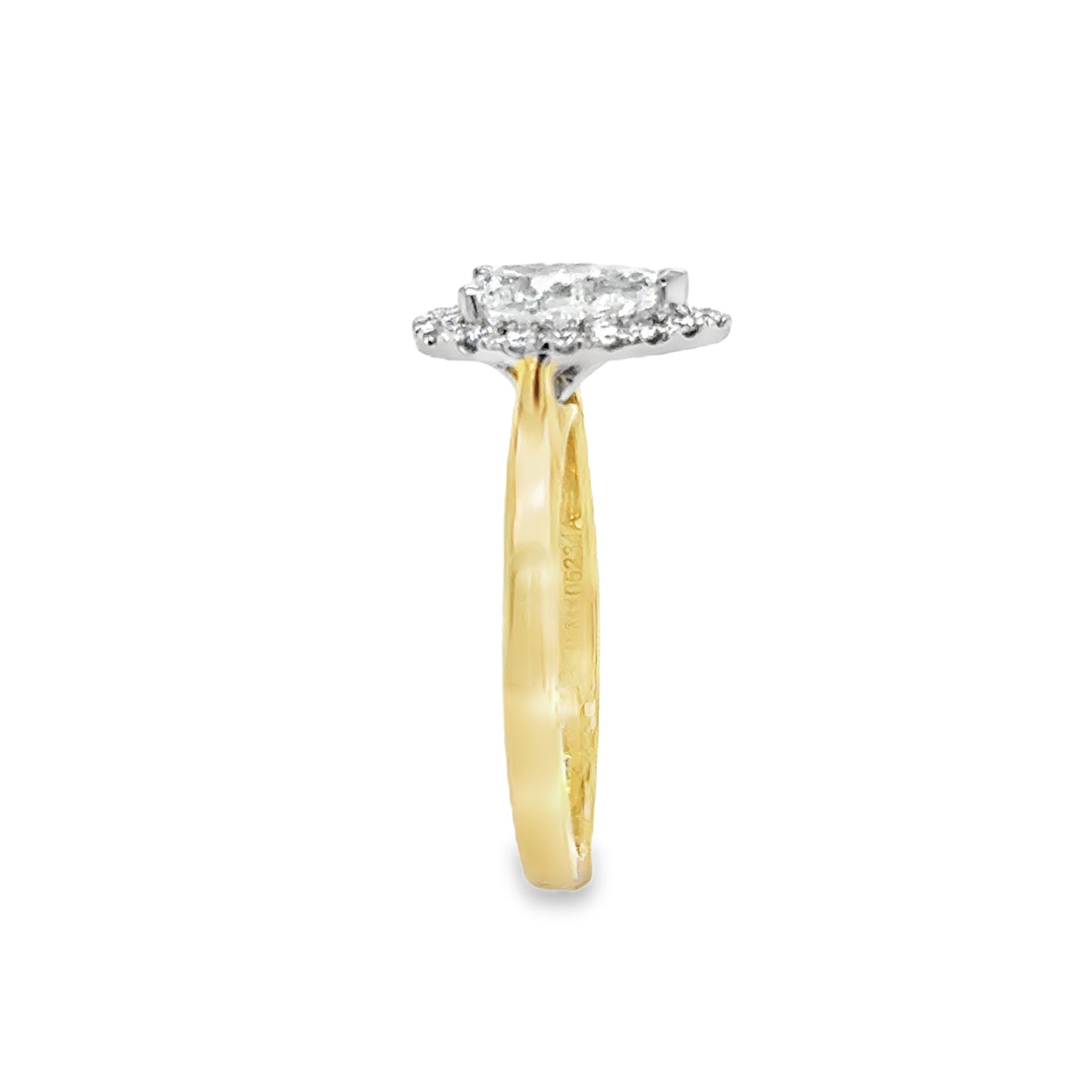 9ct Yellow Gold Pear Cut Cultured Diamond Ring with Cultured Diamond Set Halo 1.22ct