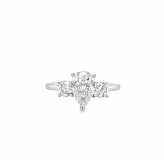 Platinum 3 Stone Pear & Round Brilliant Cultured Diamond Ring 1.53ct