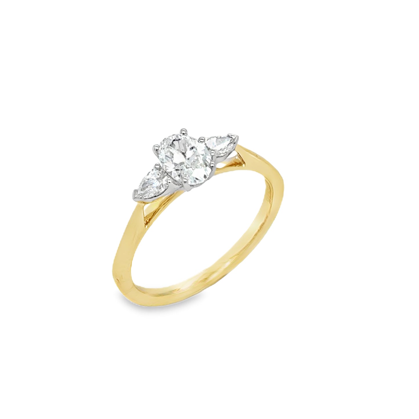 9ct Yellow Gold Oval and Pear Cut Three Stone Diamond Ring .70ct