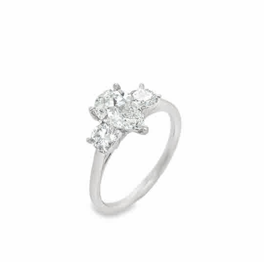 Platinum 3 Stone Pear & Round Brilliant Cultured Diamond Ring 1.53ct