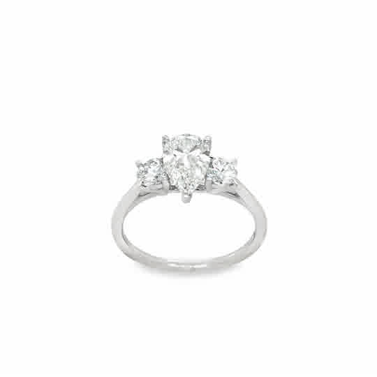 Platinum 3 Stone Pear & Round Brilliant Cultured Diamond Ring 1.53ct