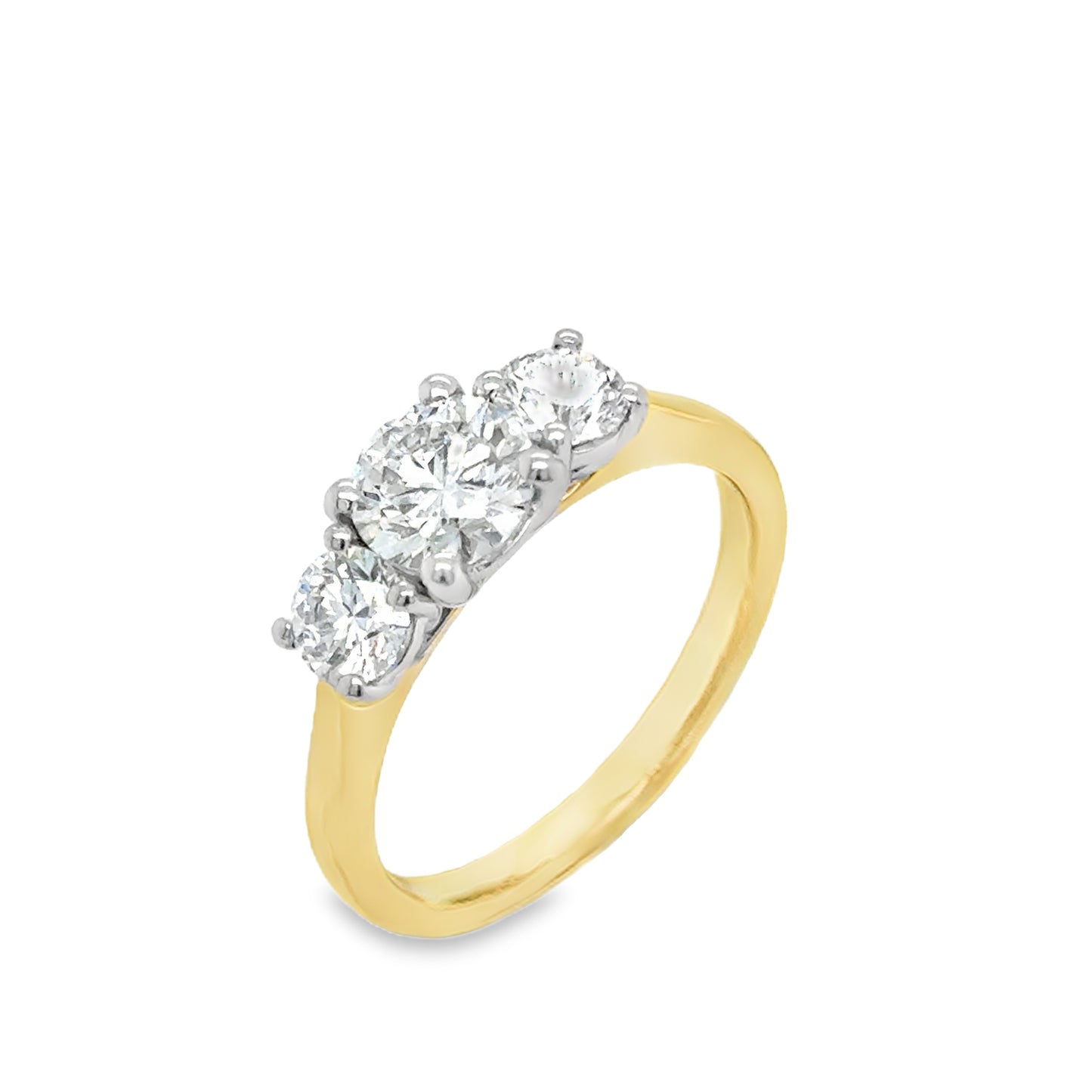 18ct Yellow Gold Three Stone Round Brilliant Cultured Diamond Ring 1.49ct