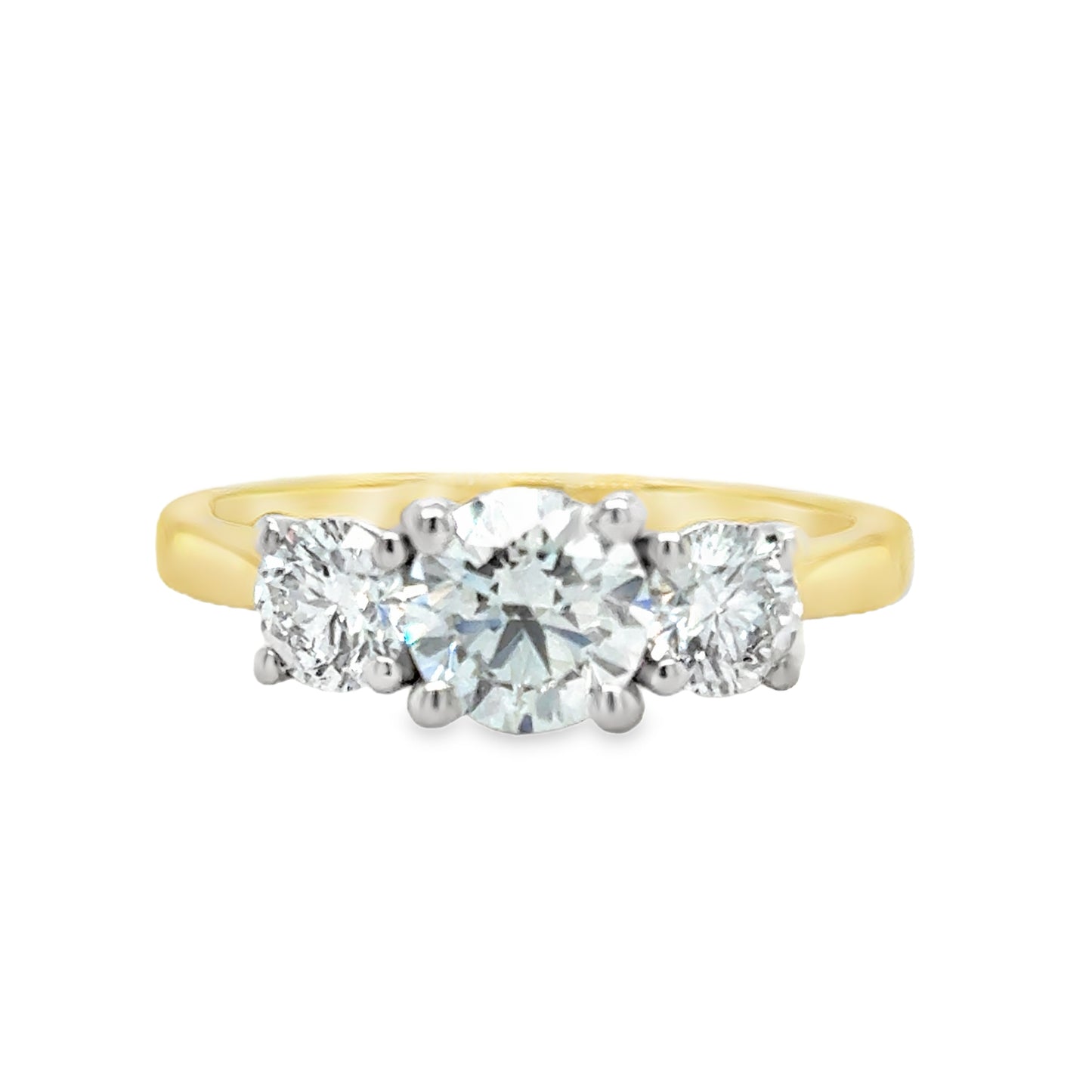 18ct Yellow Gold Three Stone Round Brilliant Cultured Diamond Ring 1.49ct