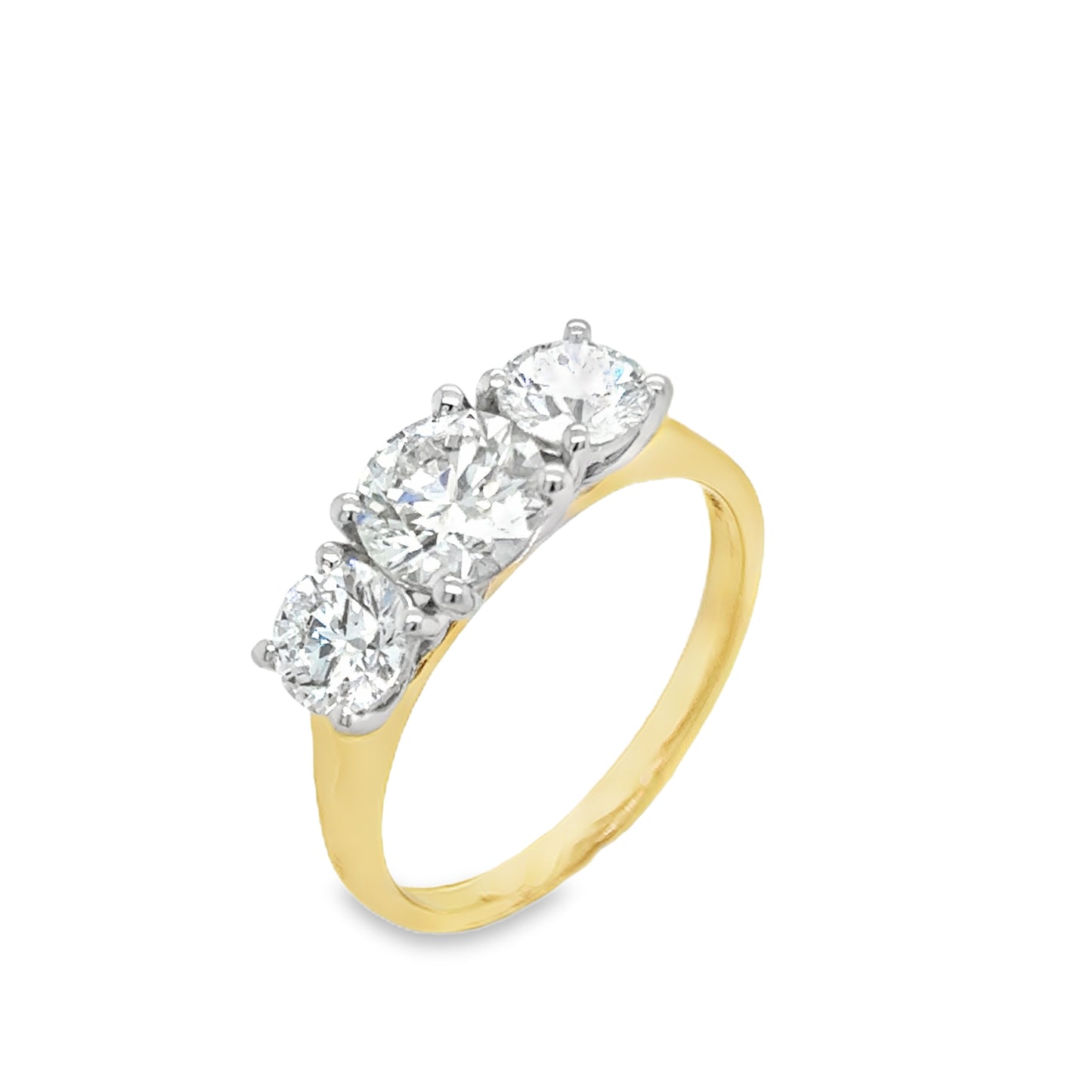 18ct Yellow Gold Three Stone Round Brilliant Cultured Diamond Ring 2.00ct