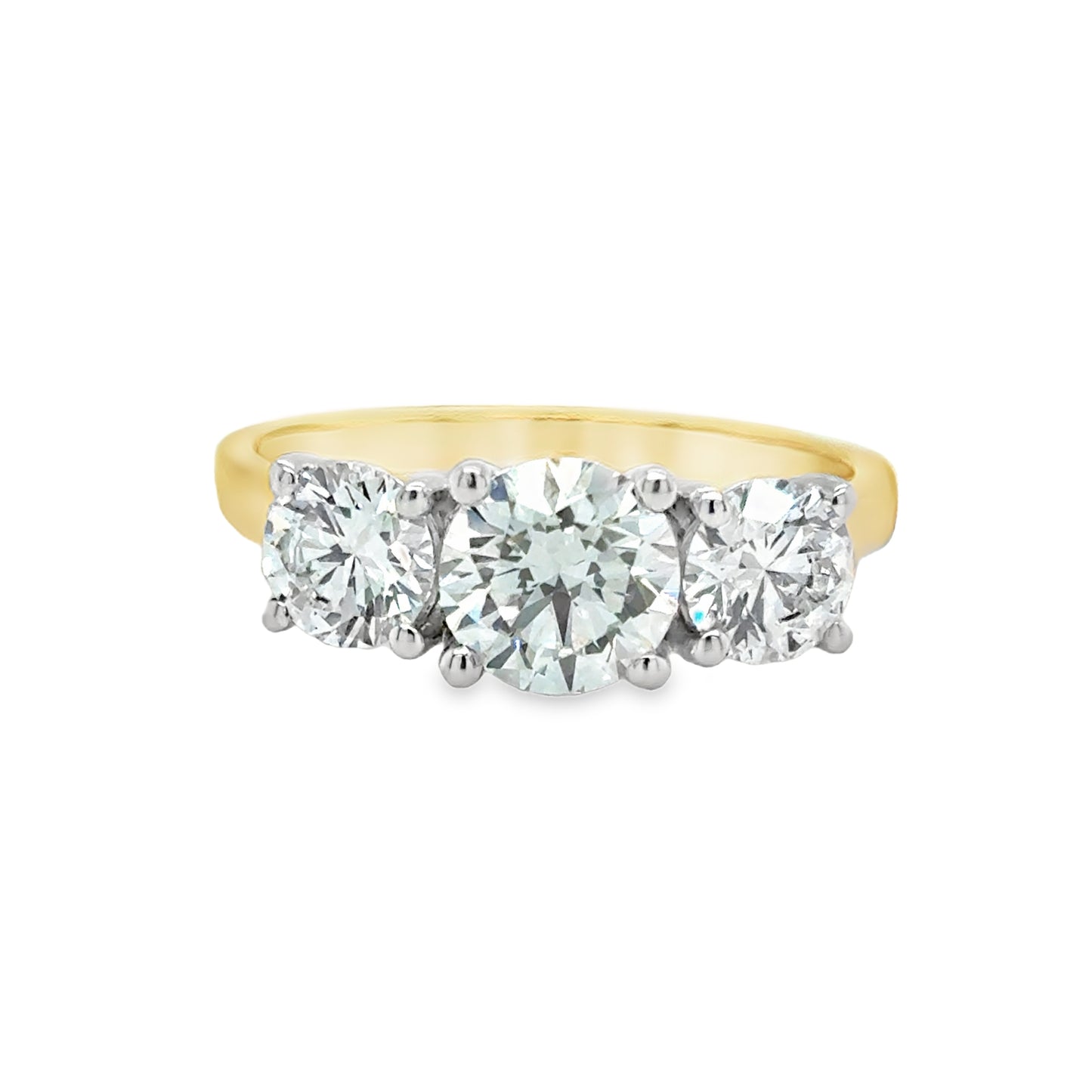 18ct Yellow Gold Three Stone Round Brilliant Cultured Diamond Ring 2.00ct