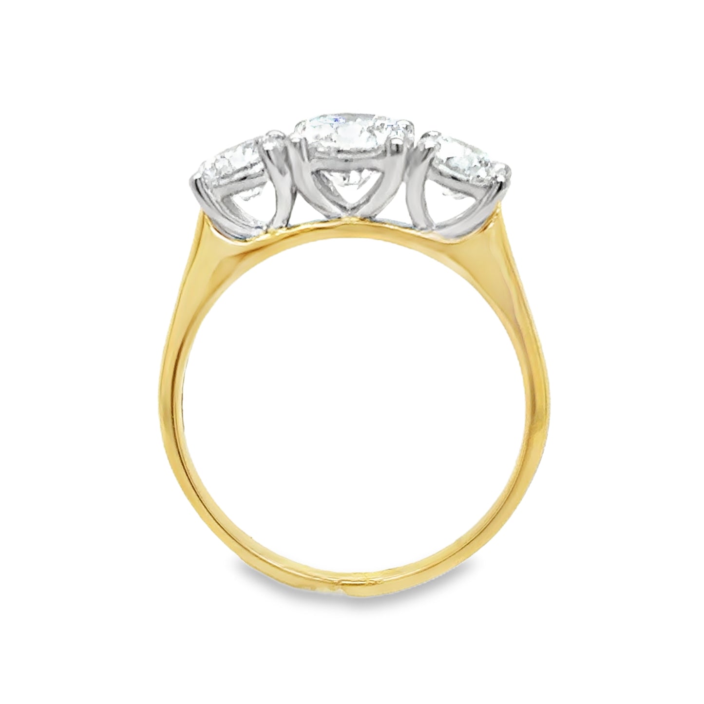 18ct Yellow Gold Three Stone Round Brilliant Cultured Diamond Ring 2.00ct