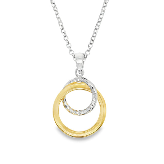Sterling Silver and Gold Plated Open Diamond Cut Double Hoop Pendant
