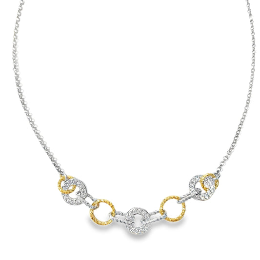 Sterling Silver and Gold Plated Diamond Cut and CZ Open Circle Necklet
