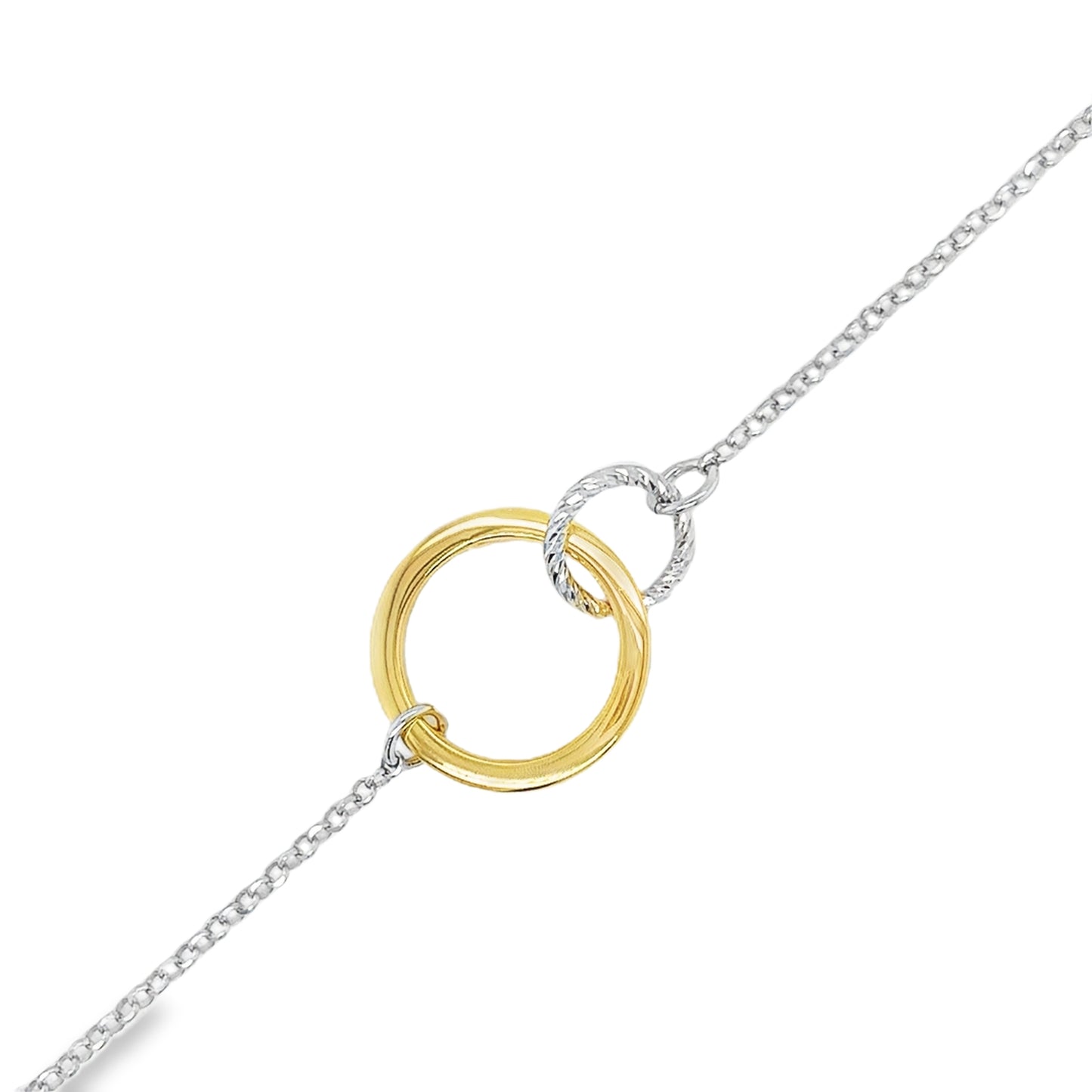 Sterling Silver and Gold Plated Diamond Cut Open Circle Bracelet