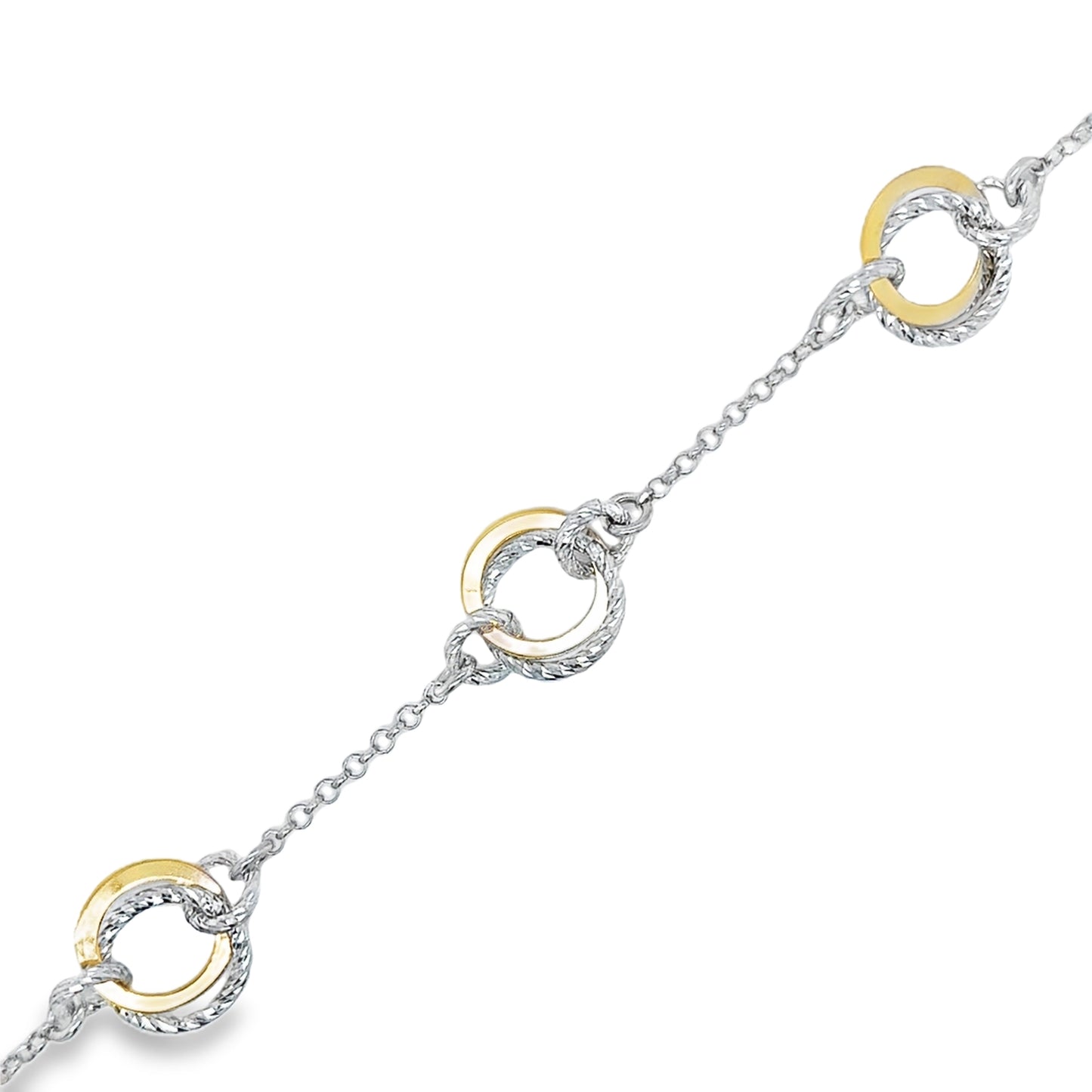 Sterling Silver and Gold Plated Open Diamond Cut Double Circle Bracelet