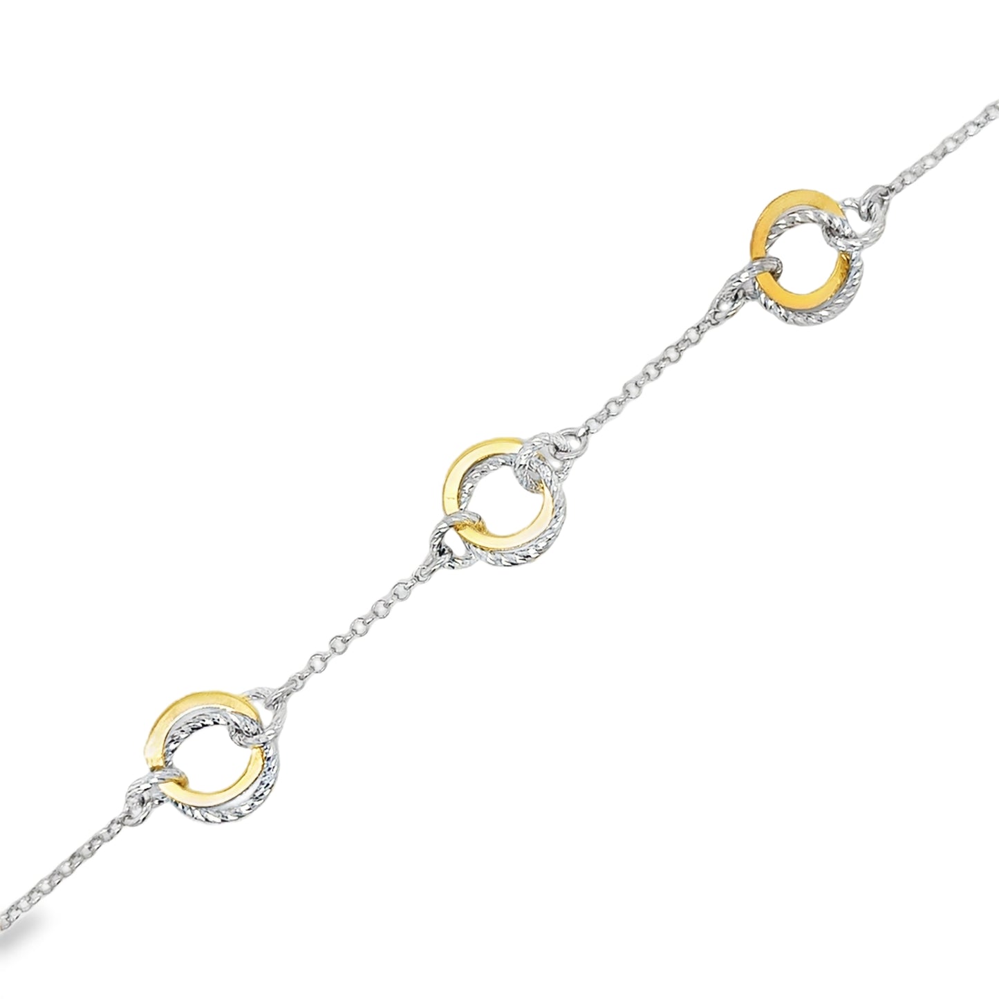 Sterling Silver and Gold Plated Open Diamond Cut Double Circle Bracelet