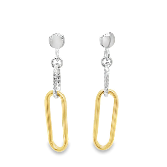 Sterling Silver and Gold Plated Diamond Cut Paperlink Drop Earrings