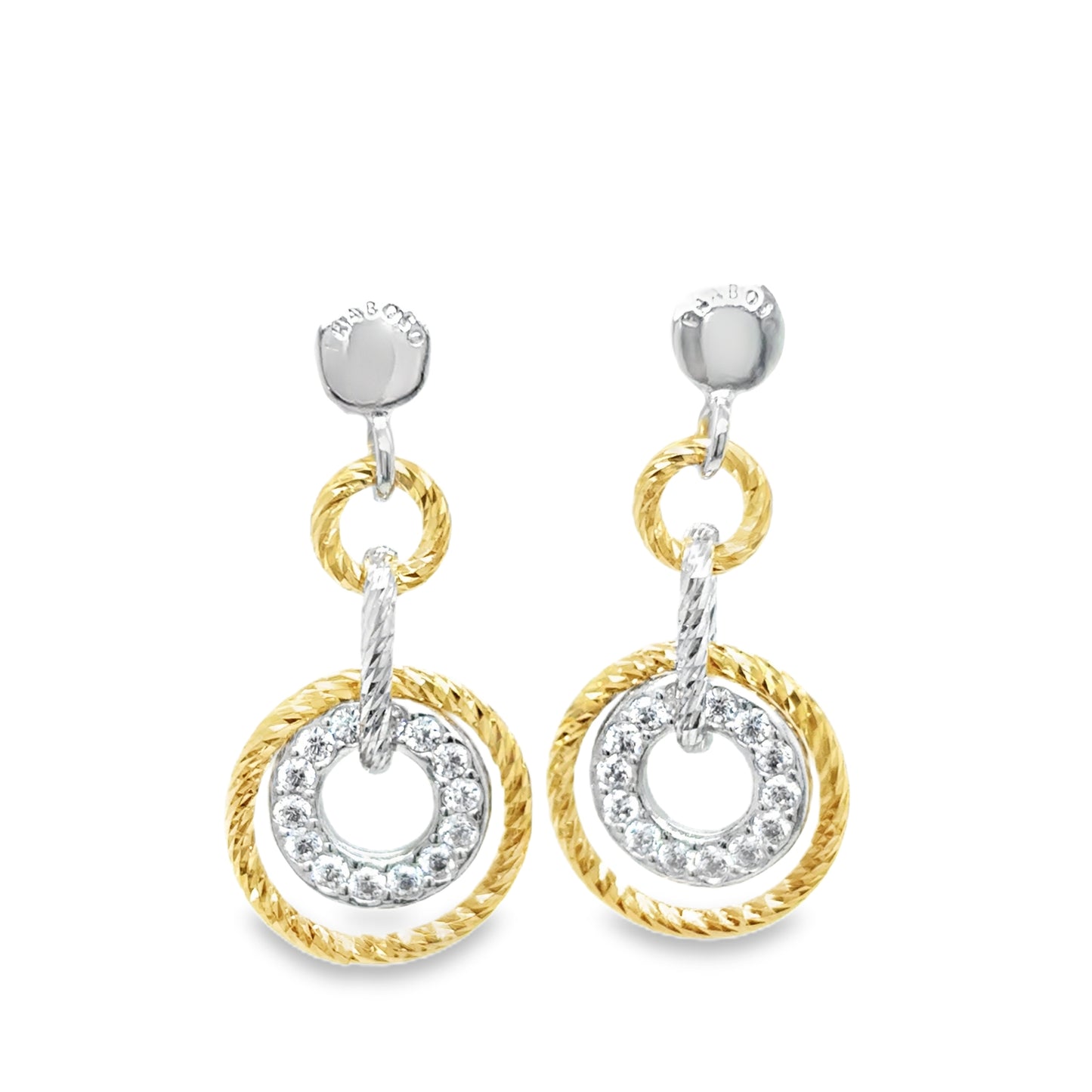 Sterling Silver and Gold Plated Diamond Cut and CZ Drop Earrings