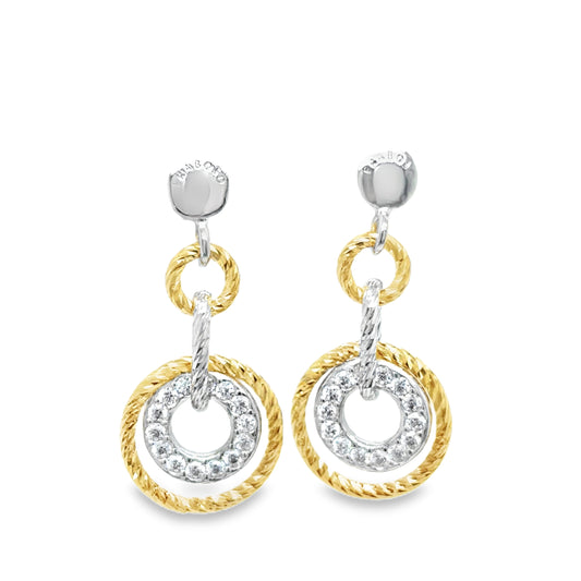 Sterling Silver and Gold Plated Diamond Cut and CZ Drop Earrings