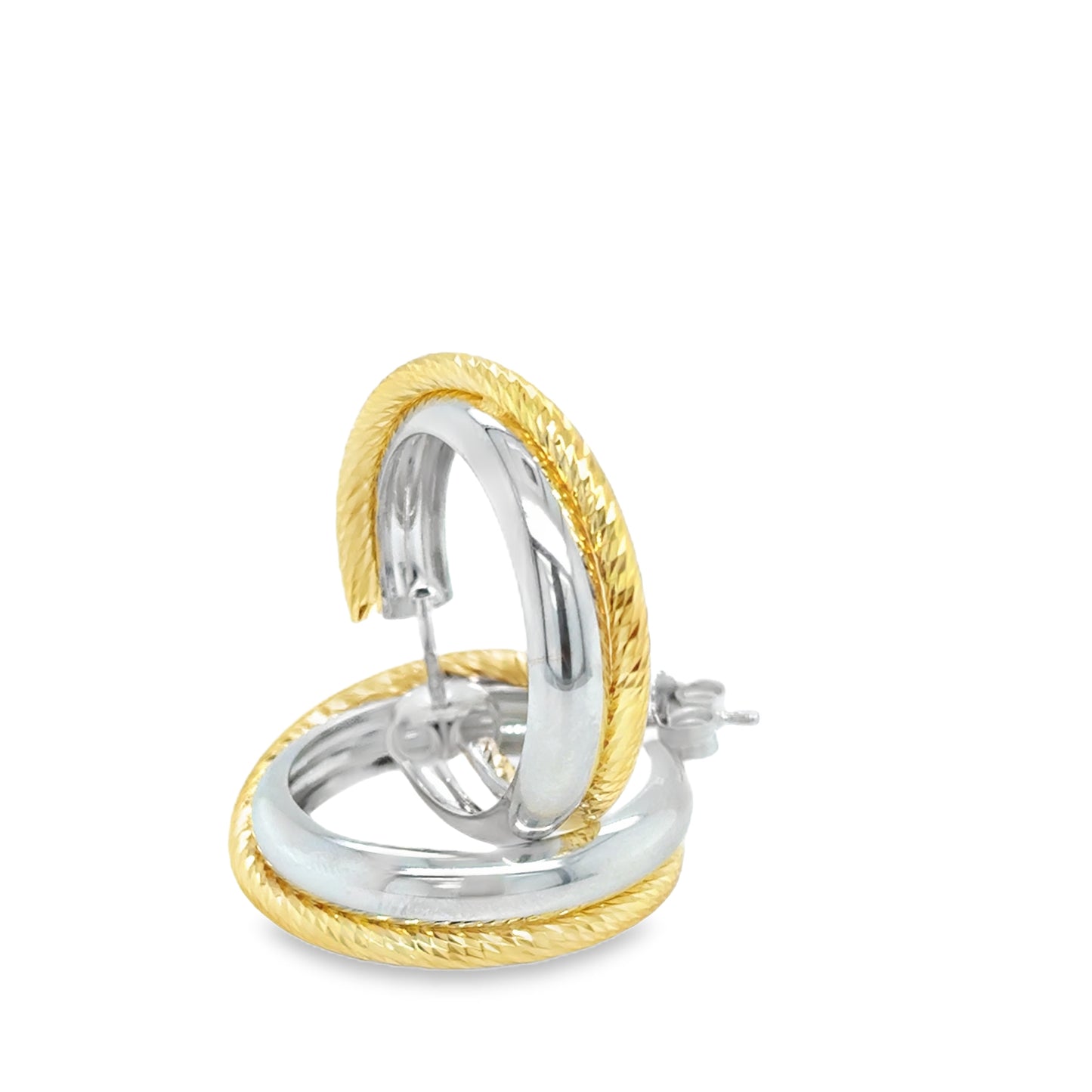 Sterling Silver and Gold Plated Crossover Hoop Earrings