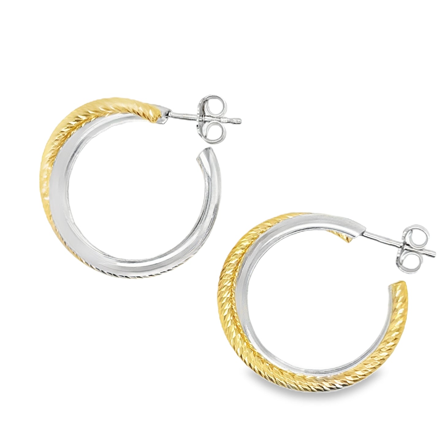 Sterling Silver and Gold Plated Crossover Hoop Earrings