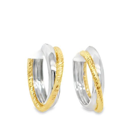 Sterling Silver and Gold Plated Crossover Hoop Earrings