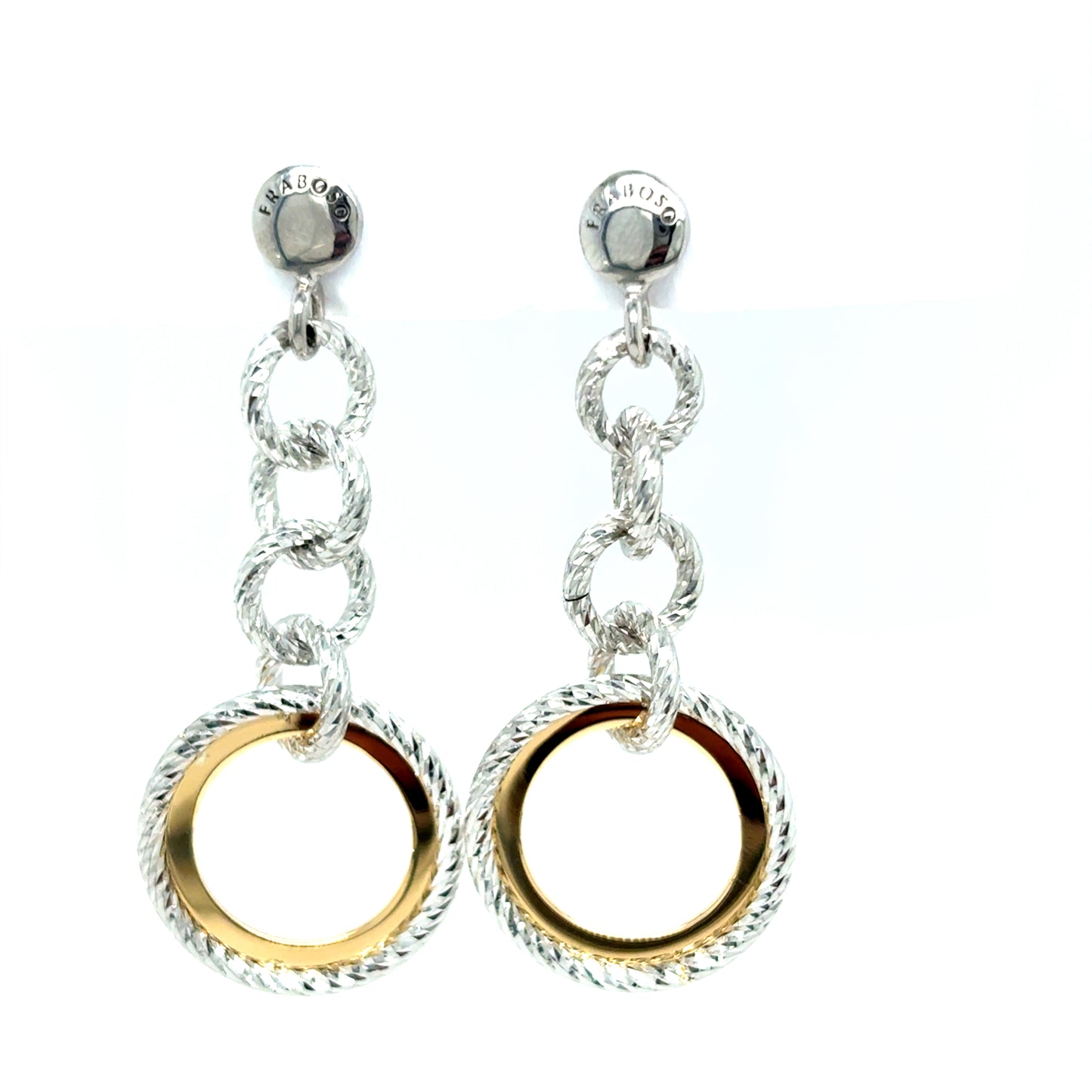 Sterling Silver and Gold Plated Diamond Cut Circle Drop Earrings