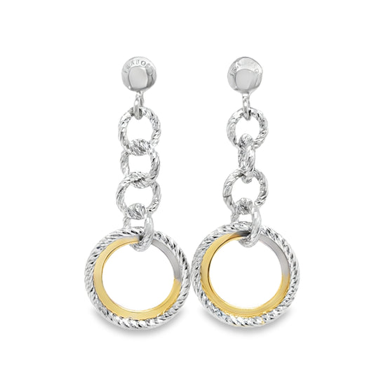 Sterling Silver and Gold Plated Diamond Cut Circle Drop Earrings