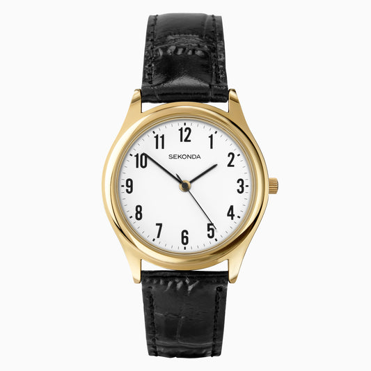 Gents Sekonda White Dial Black Strap Watch