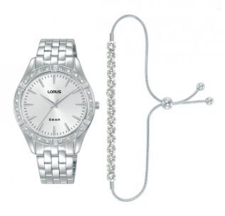 Ladies Lorus Silver CZ Watch and Adjustable Tennis Bracelet Set