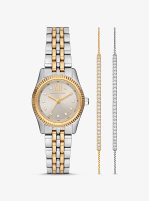 Ladies Two Tone Lexington Pavé ”wo-Tone Watch and Slider Bracelet Gift Set