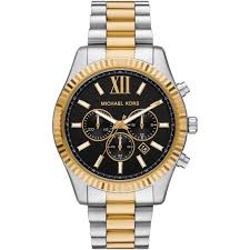 Gents Stainless Two Tone Michael Kors Oversized Lexington Black Chronograph Watch