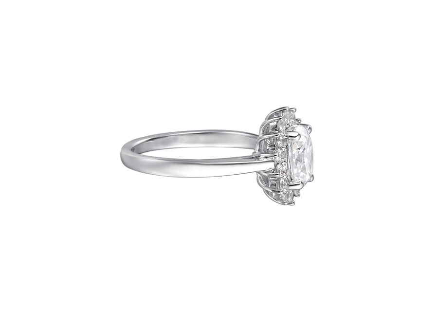 Sterling Silver Oval Flower Cluster Ring